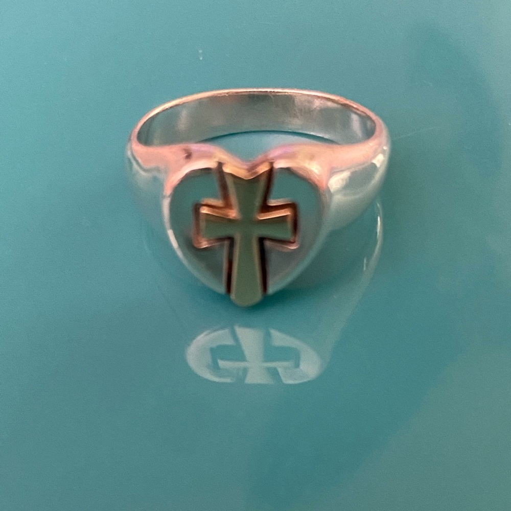 James Avery 925/14K Heart Cross Ring SZ 6